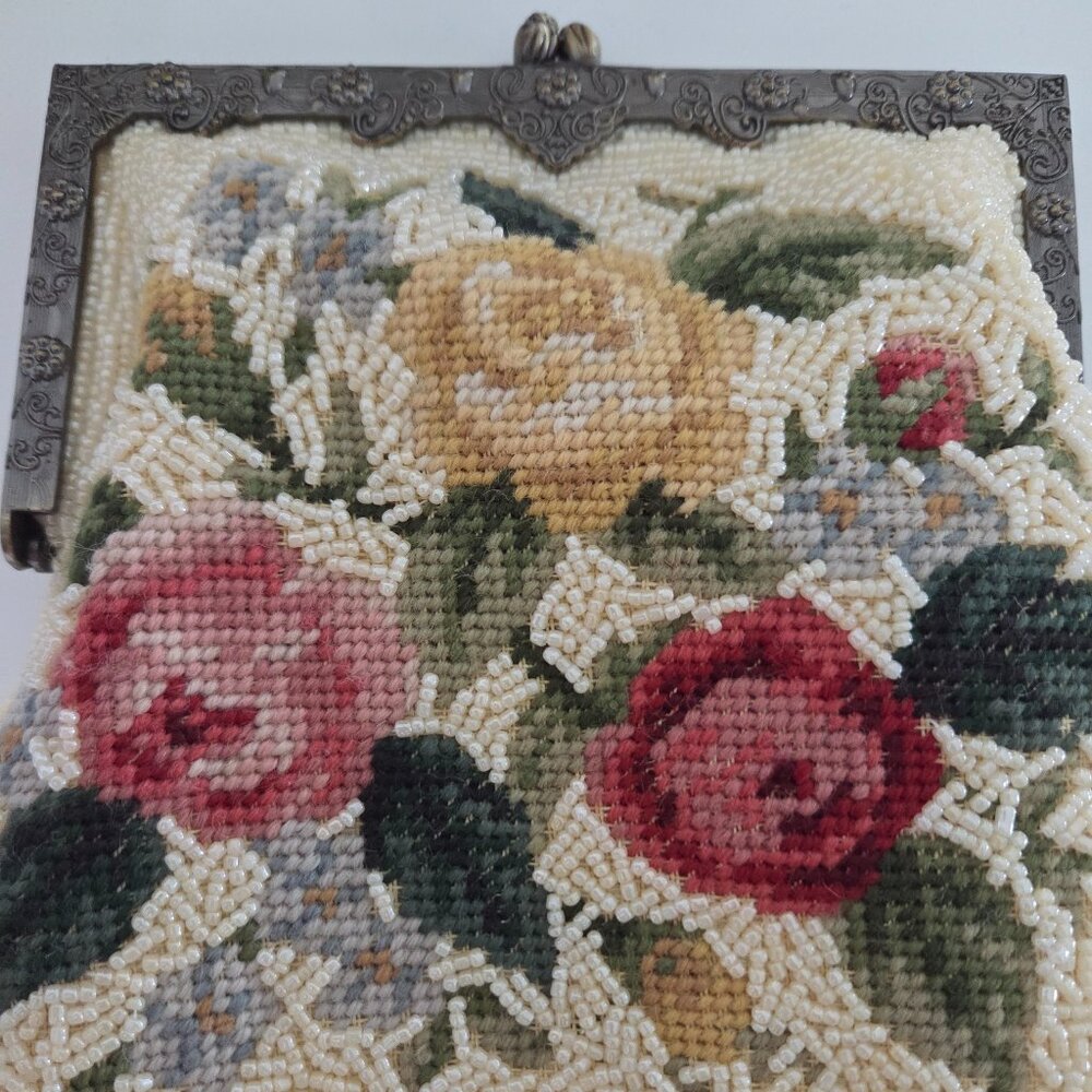 Vintage Floral Beaded & Needlepoint Purse - Picture 13 of 13